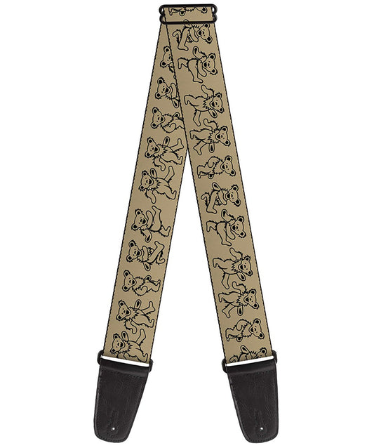 Tan Black Dancing Bears Guitar Strap - HalfMoonMusic