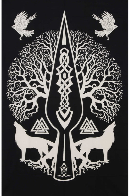 Zest For Life Black & White Celtic Wolf Tree Tapestry - HalfMoonMusic