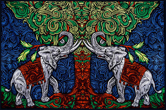 3D Elephants Tree Tapestry - HalfMoonMusic