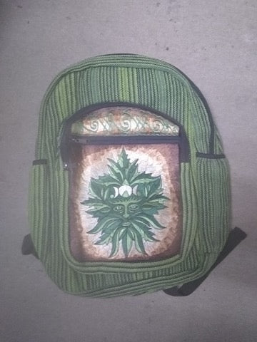Green Man Hand Embroidered Backpack - HalfMoonMusic