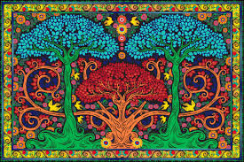 Three Trees 3D Indian Tapestry - HalfMoonMusic