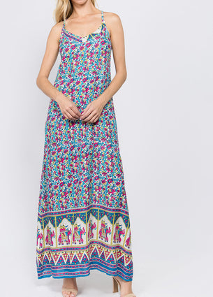 Womens Jocelyn Rayon Indian Print Maxi Dress - HalfMoonMusic