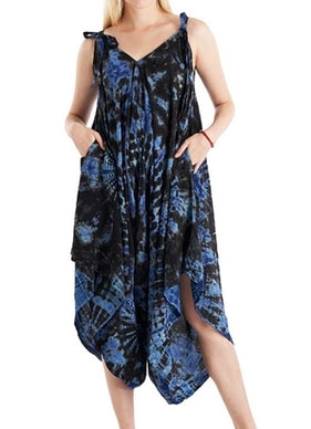 Womens Tie Dye Rayon Harem Jumpsuit - HalfMoonMusic