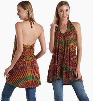 Womens Tie-Dye Viscose Halter Top - HalfMoonMusic
