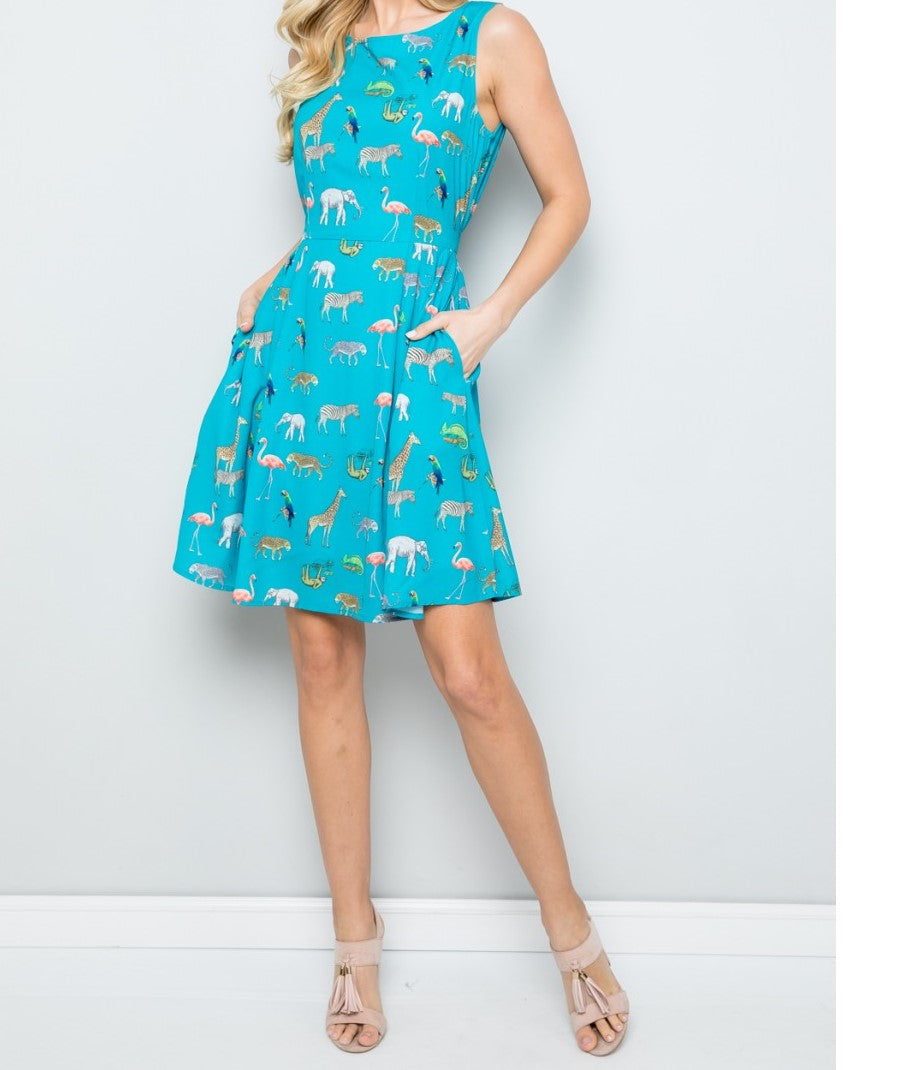 Women's Polyester Animal World Sleeveless Dress - HalfMoonMusic