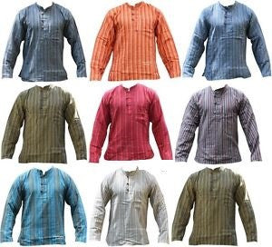 Men's Cotton Long-Sleeve Half-Button Striped Shirt - HalfMoonMusic