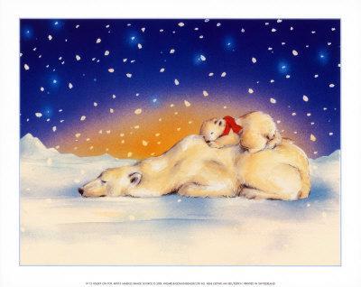 Makiko Asleep On Top Polar Bear Art Print - HalfMoonMusic