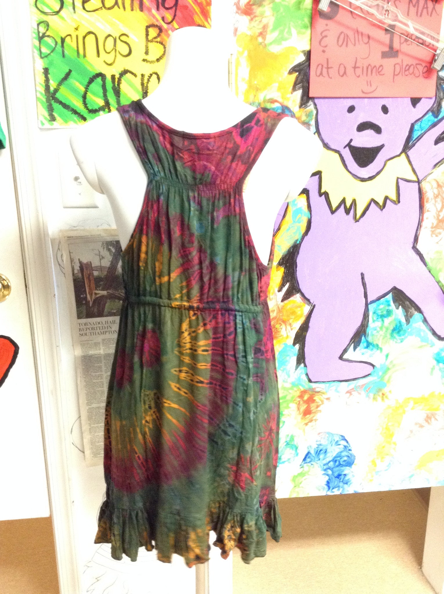 Tie Dye Drawstring Front Dress - HalfMoonMusic