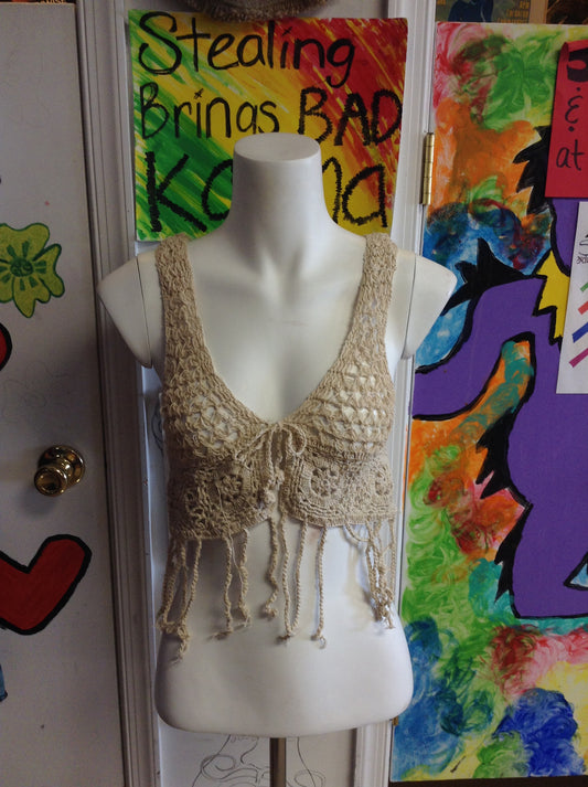 Womens Cropped Crochet Vest - HalfMoonMusic