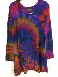 Womens Tie Dye Long Sleeve Plus Size Tunic Top - HalfMoonMusic
