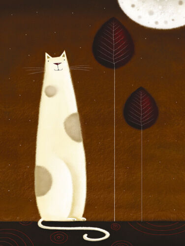 Feline And Two Leaves Art Print - HalfMoonMusic