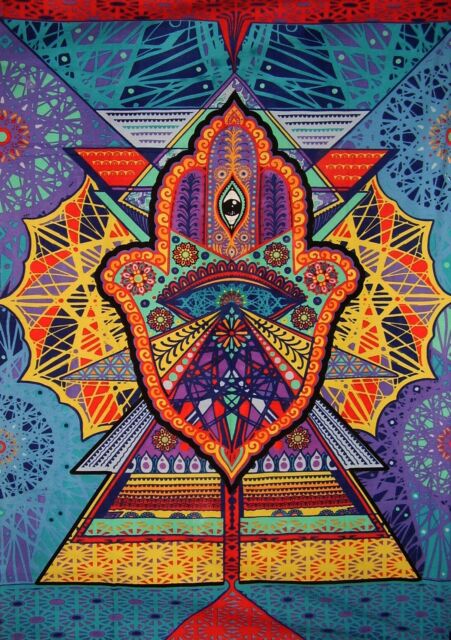 Geometric Hamsa 3D Indian Tapestry - HalfMoonMusic