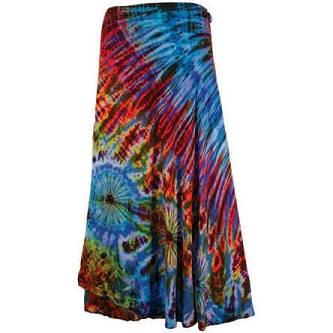 Womens Tie Dye One Size Multi Panel Long Rayon Skirt - HalfMoonMusic