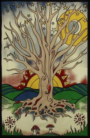 Tree with Rising Sun Tapestry - HalfMoonMusic