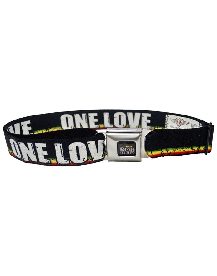 Bob Marley One Love Distressed Rasta Seatbelt Buckle Belt - HalfMoonMusic