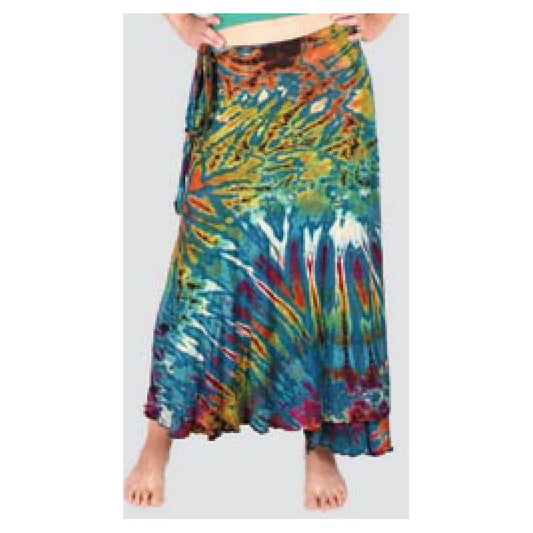 Womens Tie Dye Viscose Spandex Wrap Skirt - HalfMoonMusic