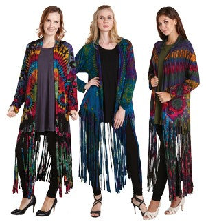 Tie Dye Fringe Duster Jacket - HalfMoonMusic