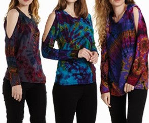 Women's Tie Dye Spandex Open Shoulder Top - HalfMoonMusic