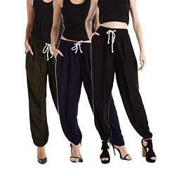 Solid Color Rayon Drawstring Harem Pants - HalfMoonMusic