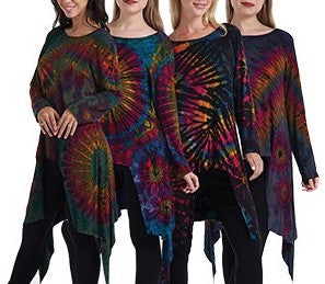 Womens Tie Dye Spandex Pointy Tunic - HalfMoonMusic