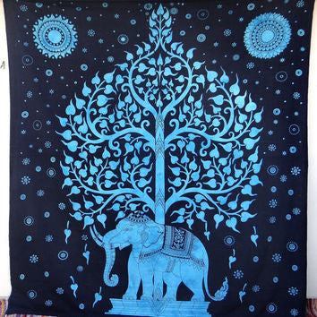 Tree Of Life With Elephant Tapestry - HalfMoonMusic