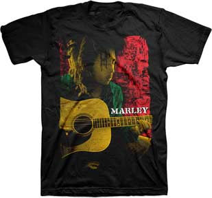 Bob Marley Pose Playing Rasta Guitar T-Shirt - HalfMoonMusic